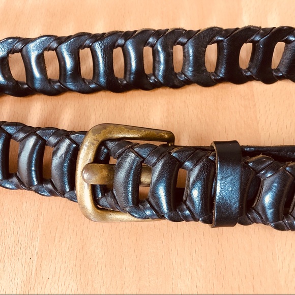 Handmade Link Breaded Black Genuine Leather Buckle Belt Unisex OS Fits All - Picture 5 of 5